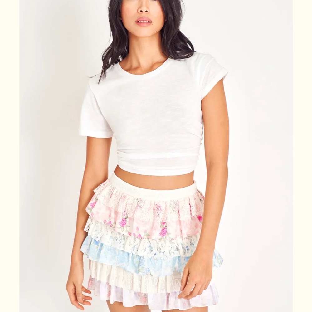 Loveshakefancy  Lace Ruffle Mini Skirt in Pastel Multicolor